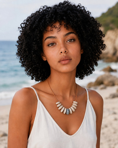 Chica con collar de piedras naturales